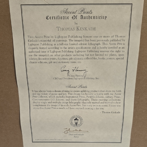 Thomas Kinkade Gold Framed The Garden Of Prayer Accent Print With Cert Of Auth - Picture 8 of 8
